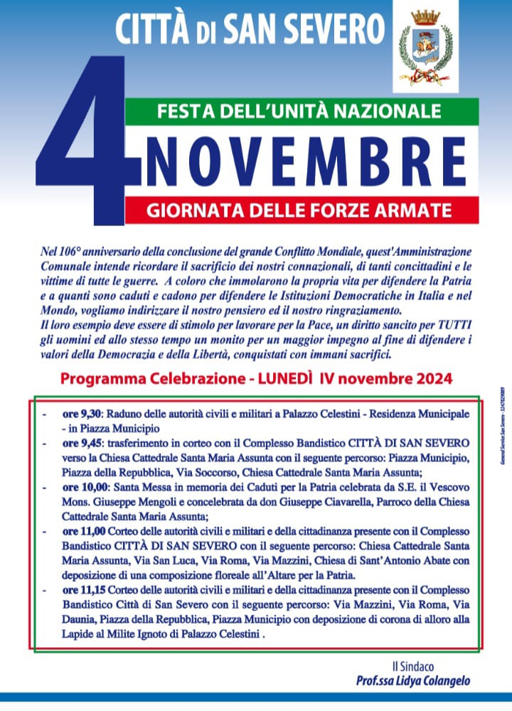 FESTA DELL’UNITA’ NAZIONALE – GIORNATA DELLE FORZE ARMATE: IL PROGRAMMA ...